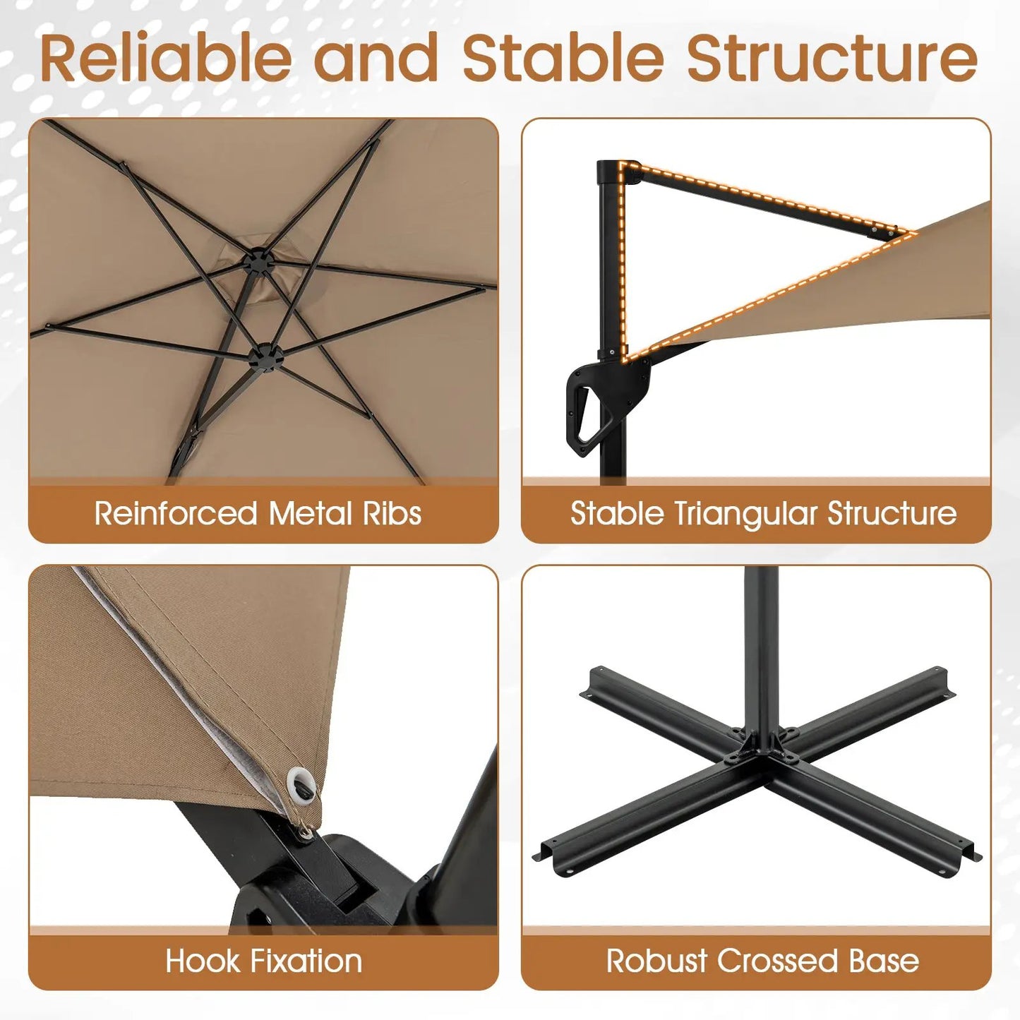 9 ft Cantilever Patio Umbrella DirectDeals beige canopy with vented top and reinforced metal ribs on Tampa Home & Garden Store