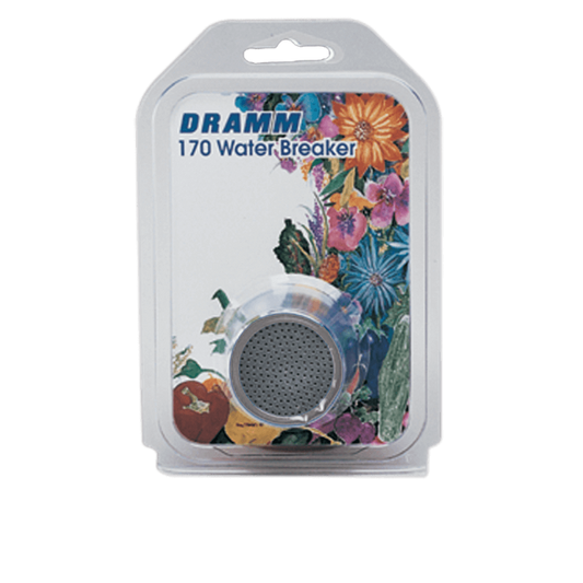 Dramm 170AL aluminum water breaker nozzle packaged with colorful floral artwork on Tampa Home & Garden Store