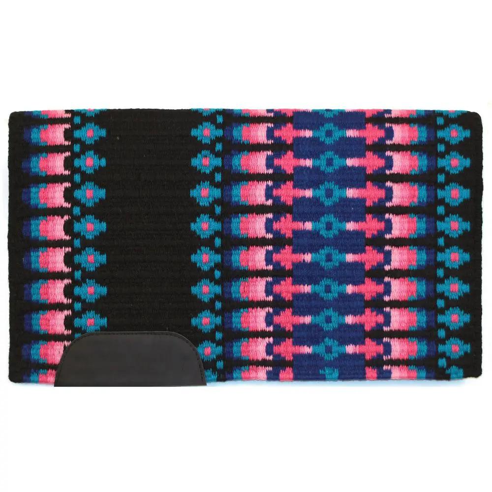 Scout 40x34 New Zealand wool saddle blanket, black with pink teal pattern Mayatex on Tampa Home & Garden Store