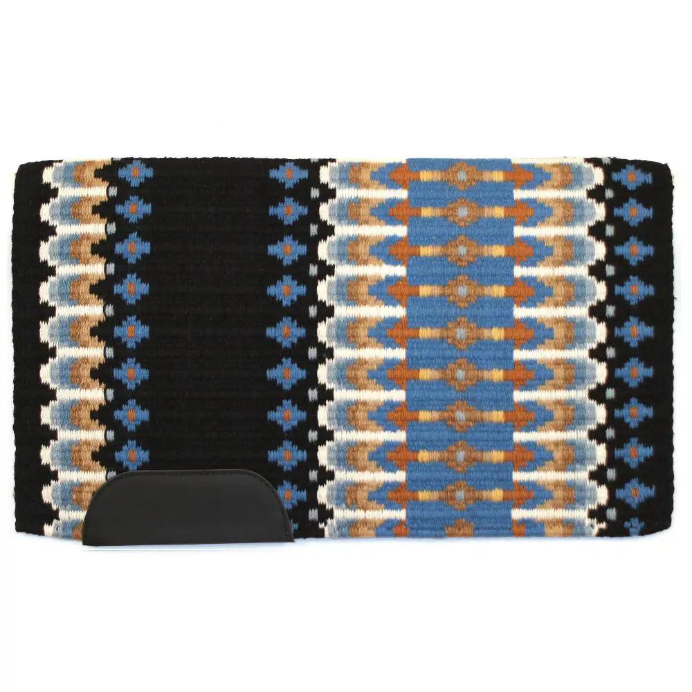 Scout 40x34 New Zealand wool saddle blanket by Mayatex with black blue tan geometric pattern on Tampa Home & Garden Store