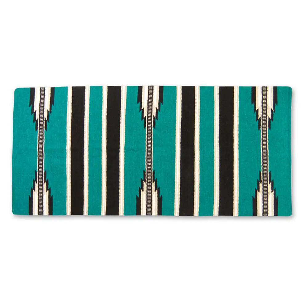 Mayatex Ranger 2000 acrylic saddle blanket 60x30 in teal with black and white striped pattern on Tampa Home & Garden Store