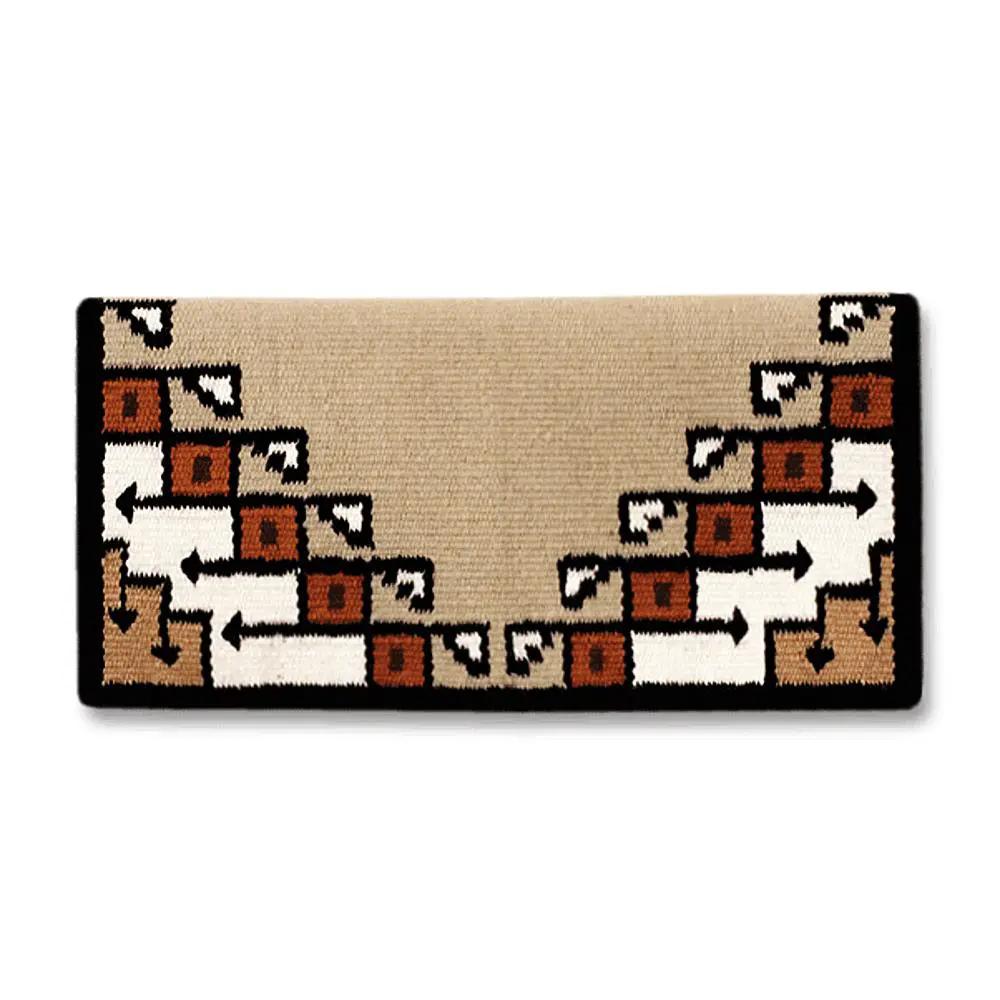 Mayatex Pueblo wool saddle blanket 38x34 tan with white and brown geometric stepped pattern on Tampa Home & Garden Store