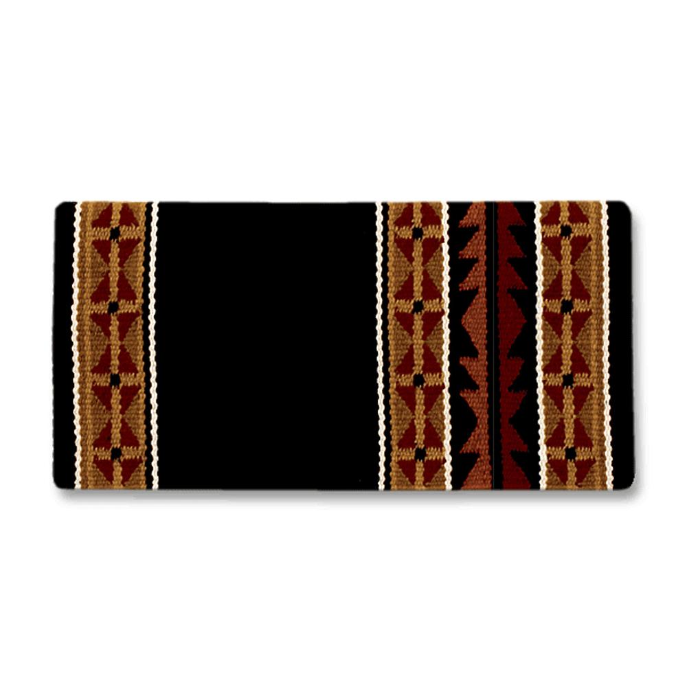 Mojave Wool Saddle Blanket 36x34 by Mayatex in black with tan/brown geometric border on Tampa Home & Garden Store