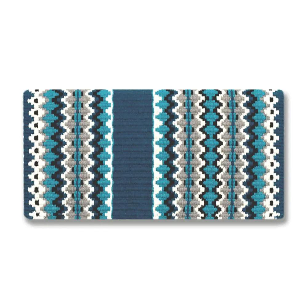 Mayatex 1459-2 branding iron wool saddle blanket 38x34 in teal blue striped pattern on Tampa Home & Garden Store