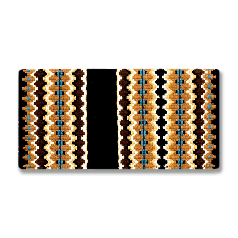 Branding Iron 1459-3 saddle blanket 38x34 Mayatex wool with black center stripe and blue accents on Tampa Home & Garden Store