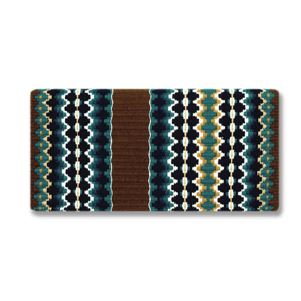 Mayatex saddle blanket 1459-7 wool blend 38x34 with teal brown geometric stripes on Tampa Home & Garden Store