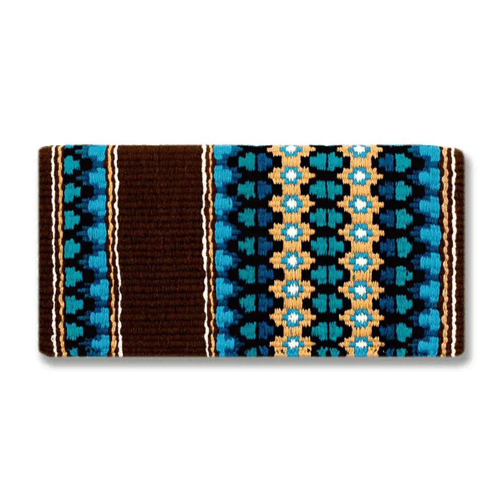 Moonlight 1460-3 saddle blanket 38x34 NZ wool blue/brown geometric pattern by Mayatex on Tampa Home & Garden Store