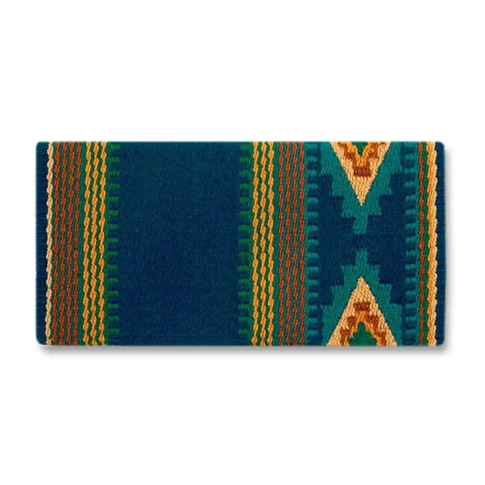 Mayatex Firecracker wool saddle blanket 36x34 teal blue with geometric pattern on Tampa Home & Garden Store
