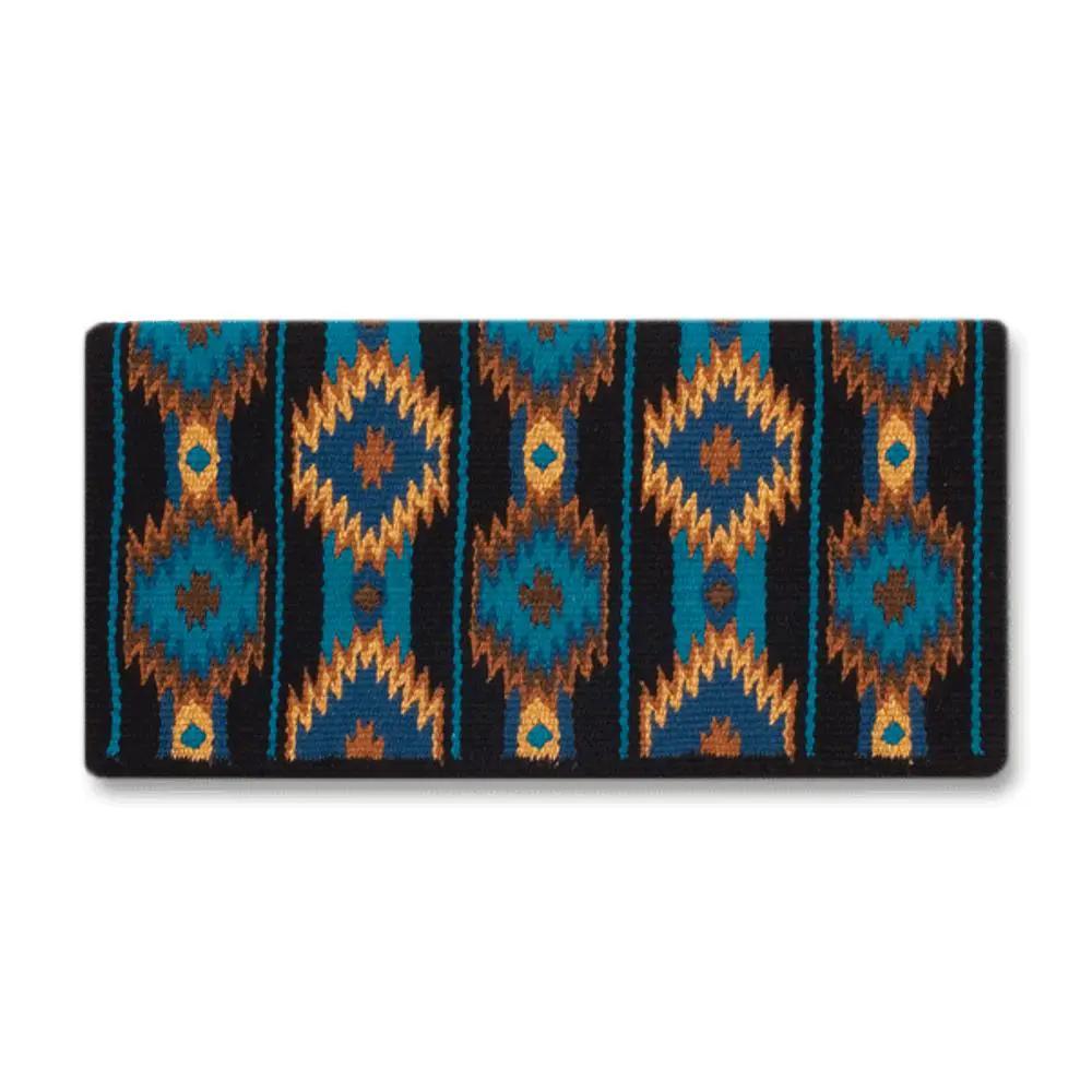 Mayatex 1463-8 New Zealand wool saddle blanket with blue and bronze geometric patterns on Tampa Home & Garden Store