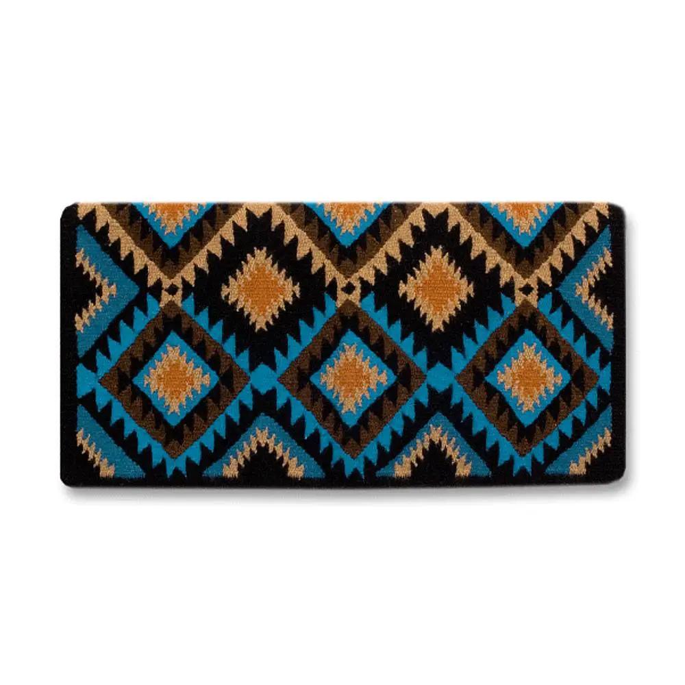 Cactus Flower wool saddle blanket 34x40 in turquoise blue and brown geometric Mayatex on Tampa Home & Garden Store