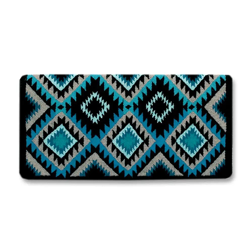 Cactus Flower saddle blanket 40x34 wool teal black gray geometric diamonds Mayatex on Tampa Home & Garden Store