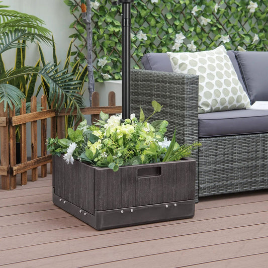 175 LBS Outdoor Fillable Umbrella Base with Table Tray-Brown - Tampa Home & Garden Store