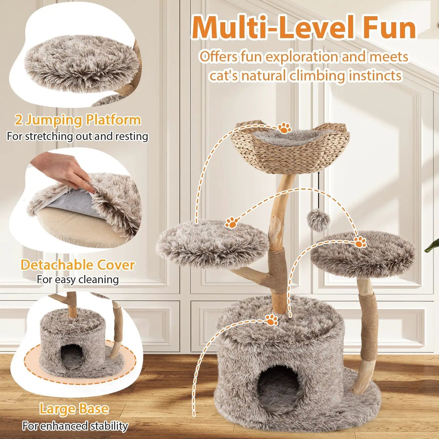 Solid pear wood cat tree perch with sisal posts and plush platforms DirectDeals Cat Trees on Tampa Home & Garden Store