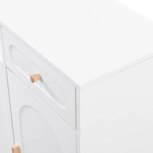 Elegant shoe cabinet with arched doors, white finish, wooden knobs on Tampa Home & Garden Store