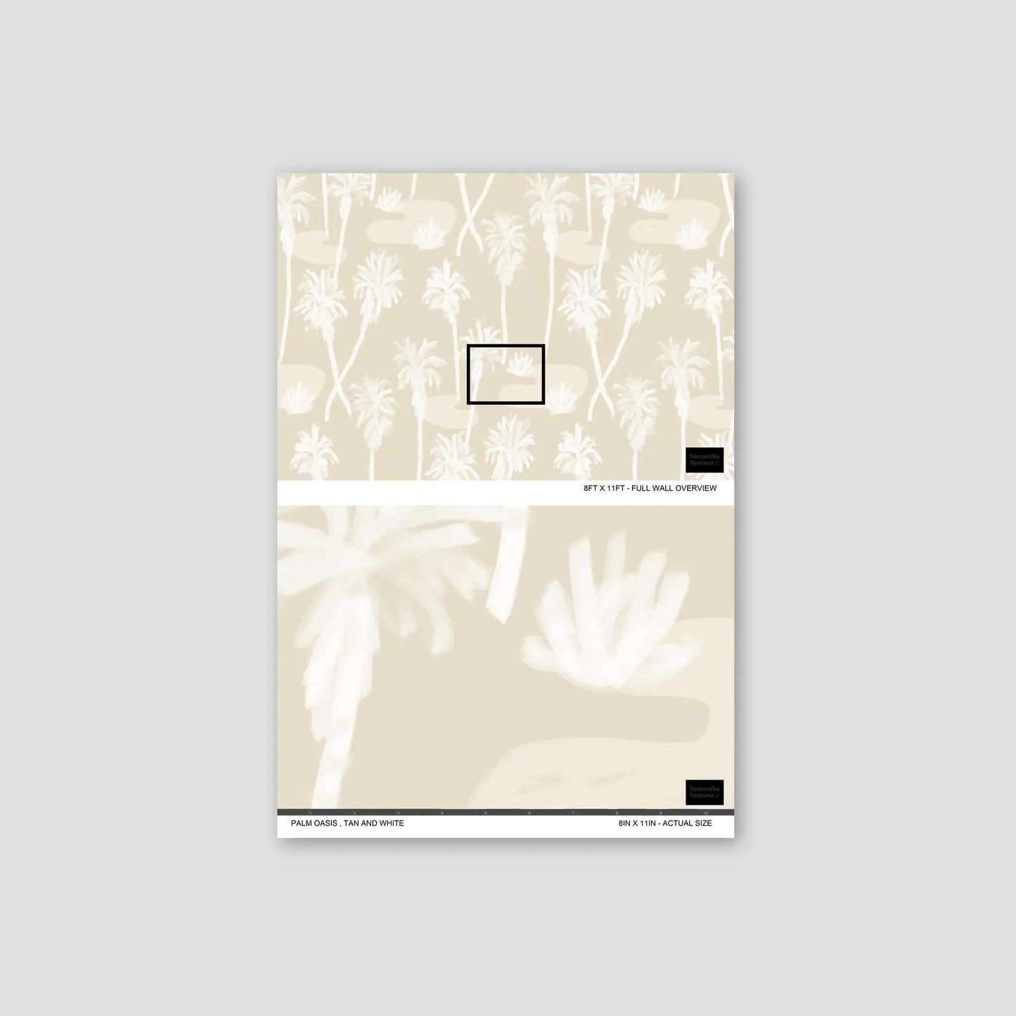 Palm Oasis wallpaper tan and white palm pattern by Samantha Santana Creative on Tampa Home & Garden Store