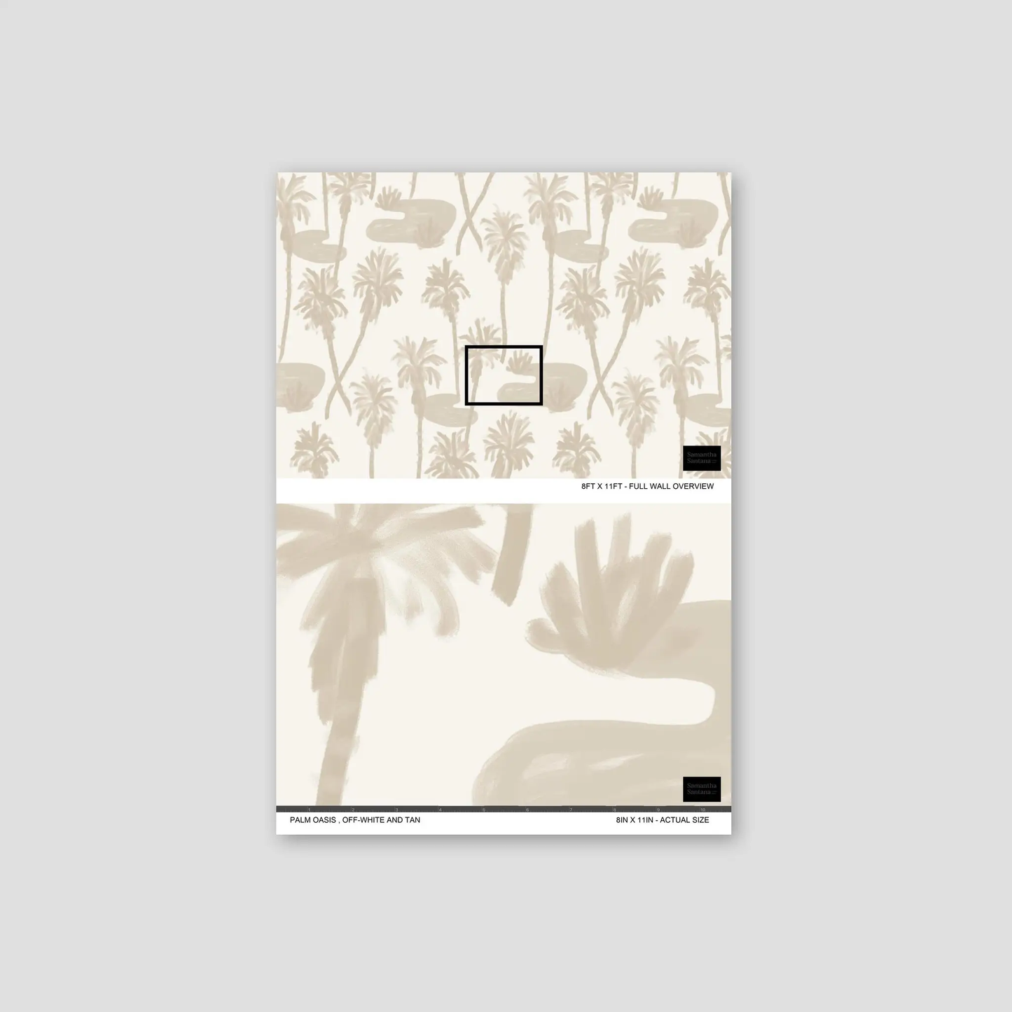 Palm Oasis Wallpaper in Neutral White with beige palm pattern Samantha Santana Creative on Tampa Home & Garden Store
