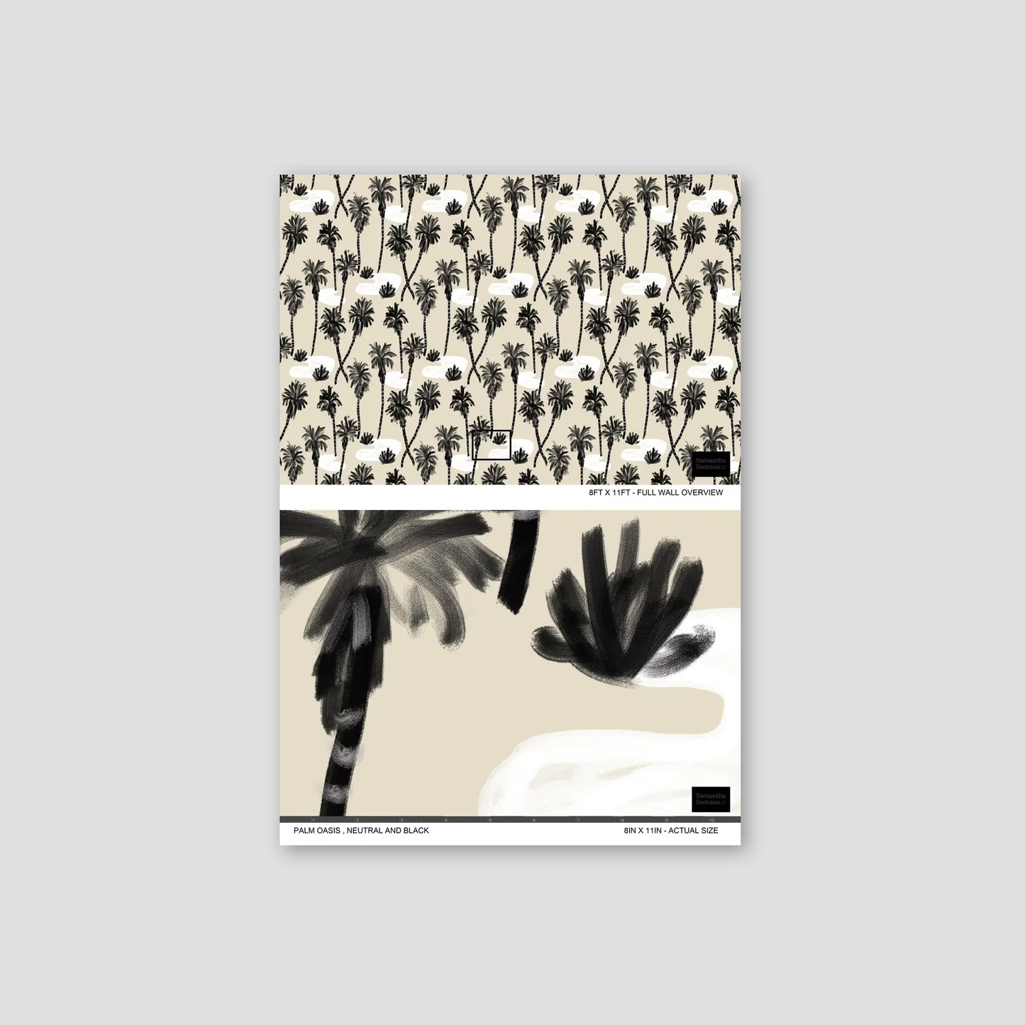 Palm Oasis Wallpaper Moody Neutral Black palm tree pattern on beige background on Tampa Home & Garden Store