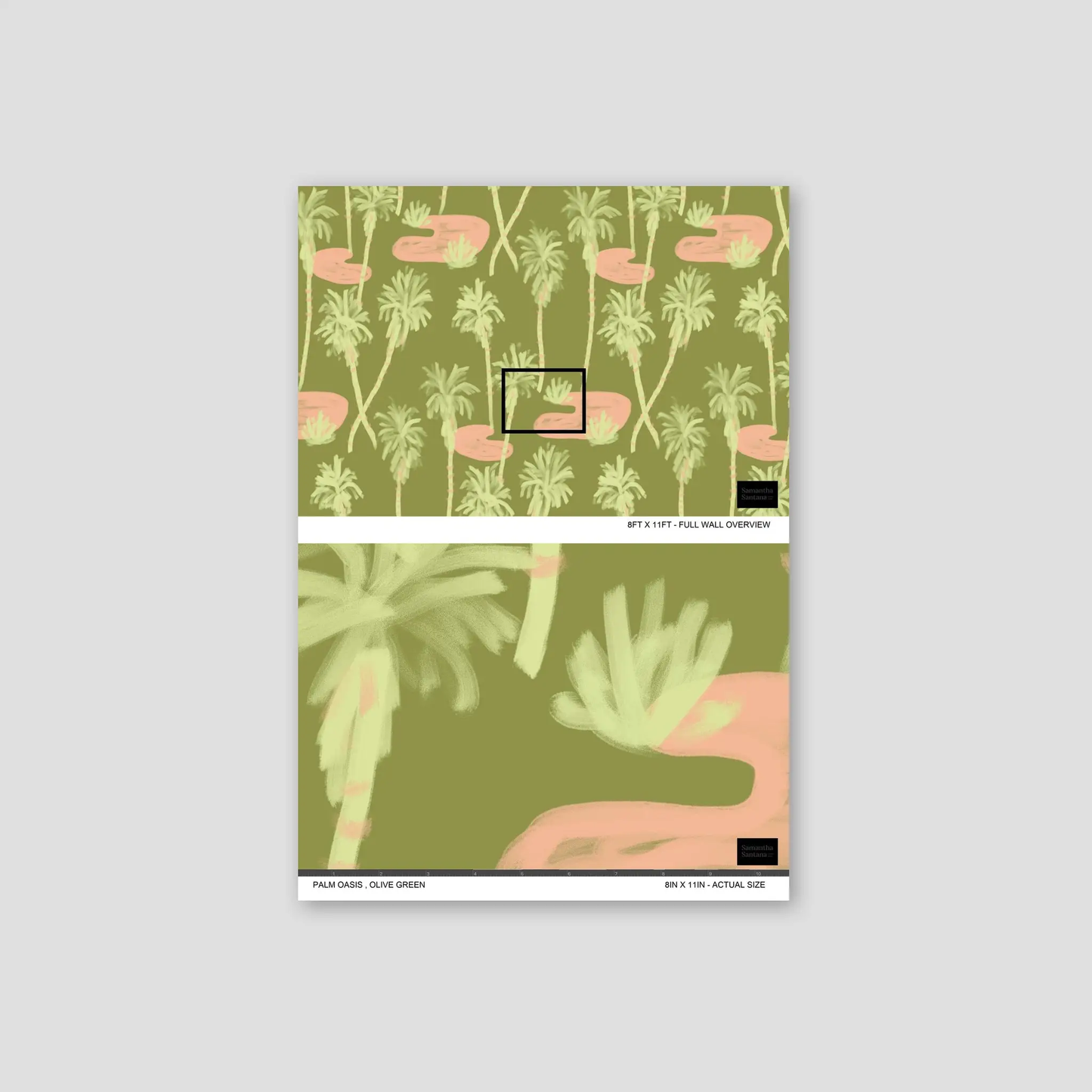 Palm Oasis wallpaper olive green with palm trees Samantha Santana Creative on Tampa Home & Garden Store