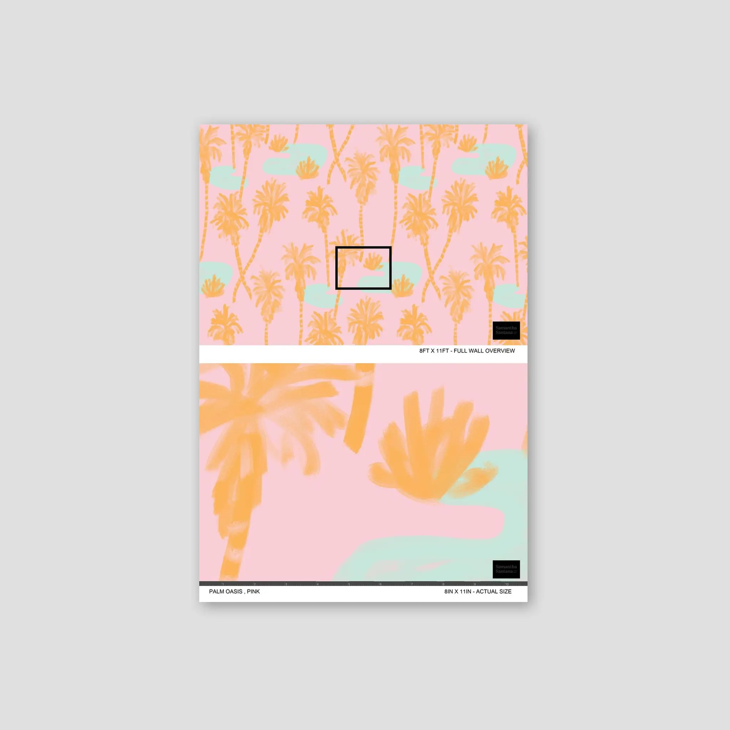 Palm Oasis Pink wallpaper with orange palm trees and teal accents on Tampa Home & Garden Store