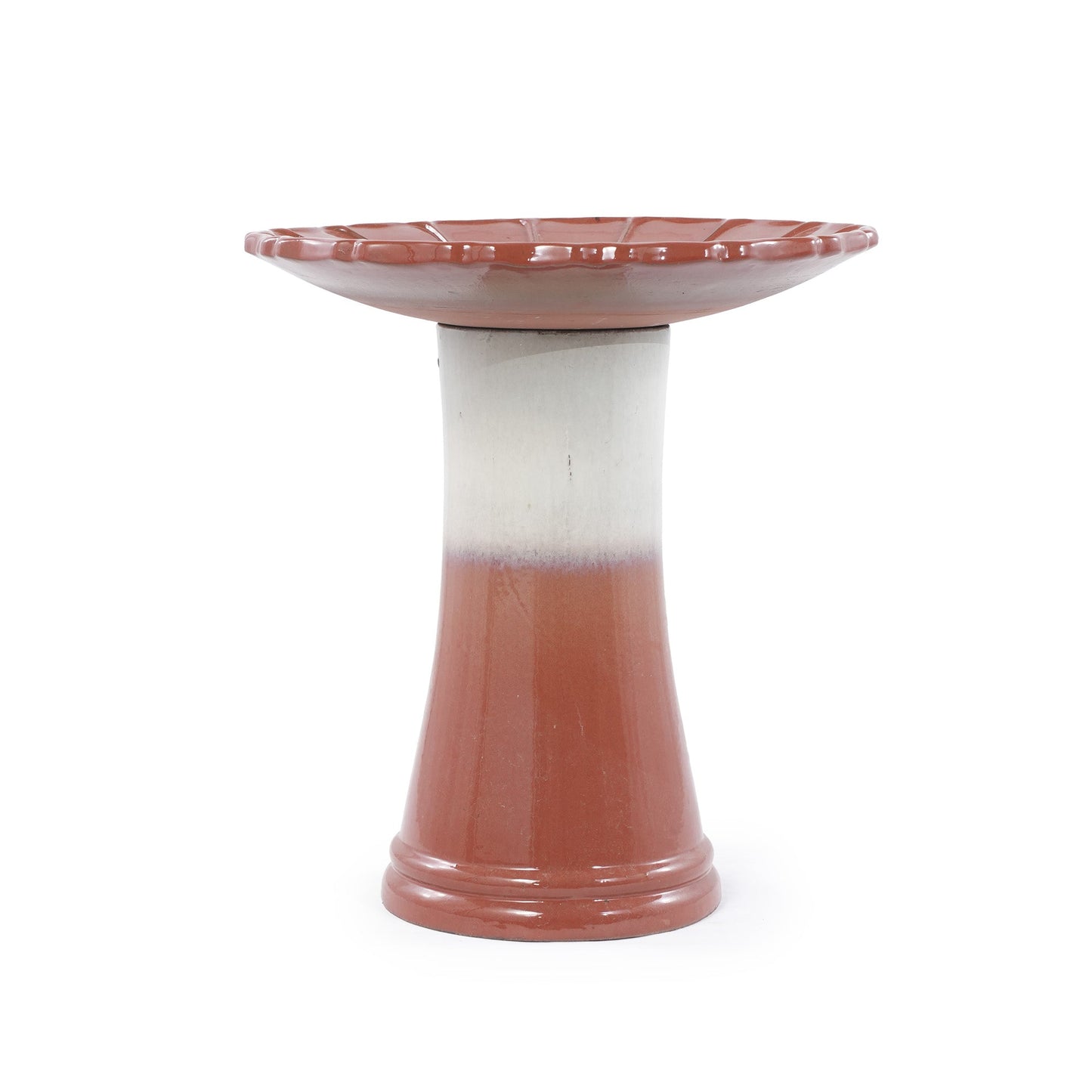 Handmade glazed ceramic bird bath pink glaze on white pedestal by HouseOfZazla on Tampa Home & Garden Store