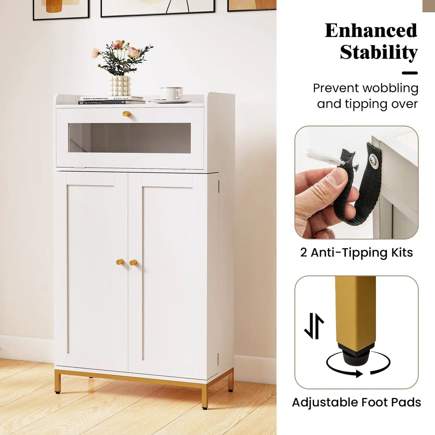 DirectDeals white pantry cabinet with glass-front upper and two-door storage on Tampa Home & Garden Store