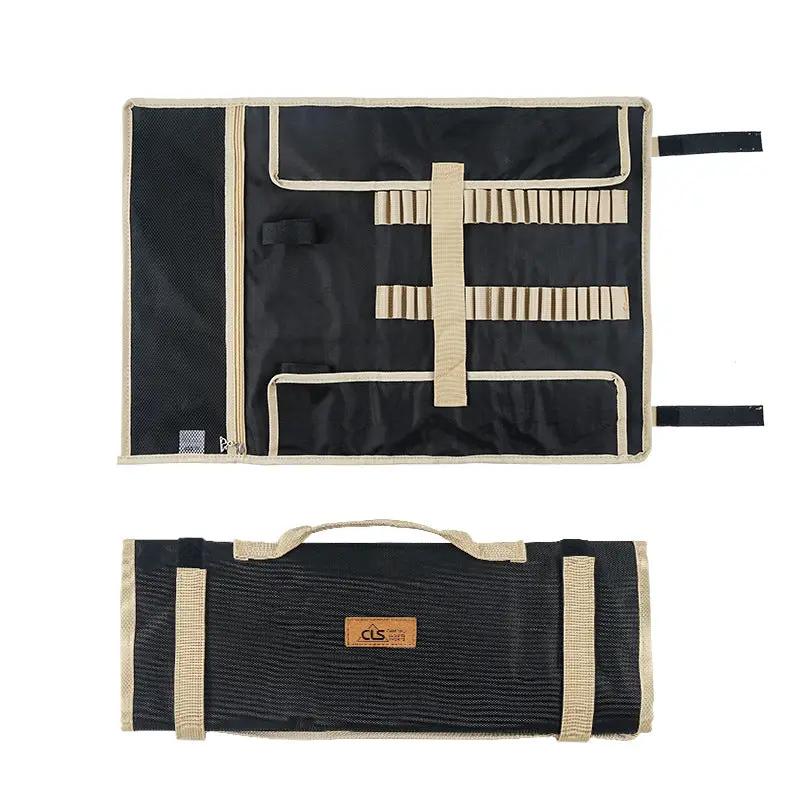 Outdoor Camp Nail Bag for Tool Storage black body with tan trim roll-up tool organizer on Tampa Home & Garden Store