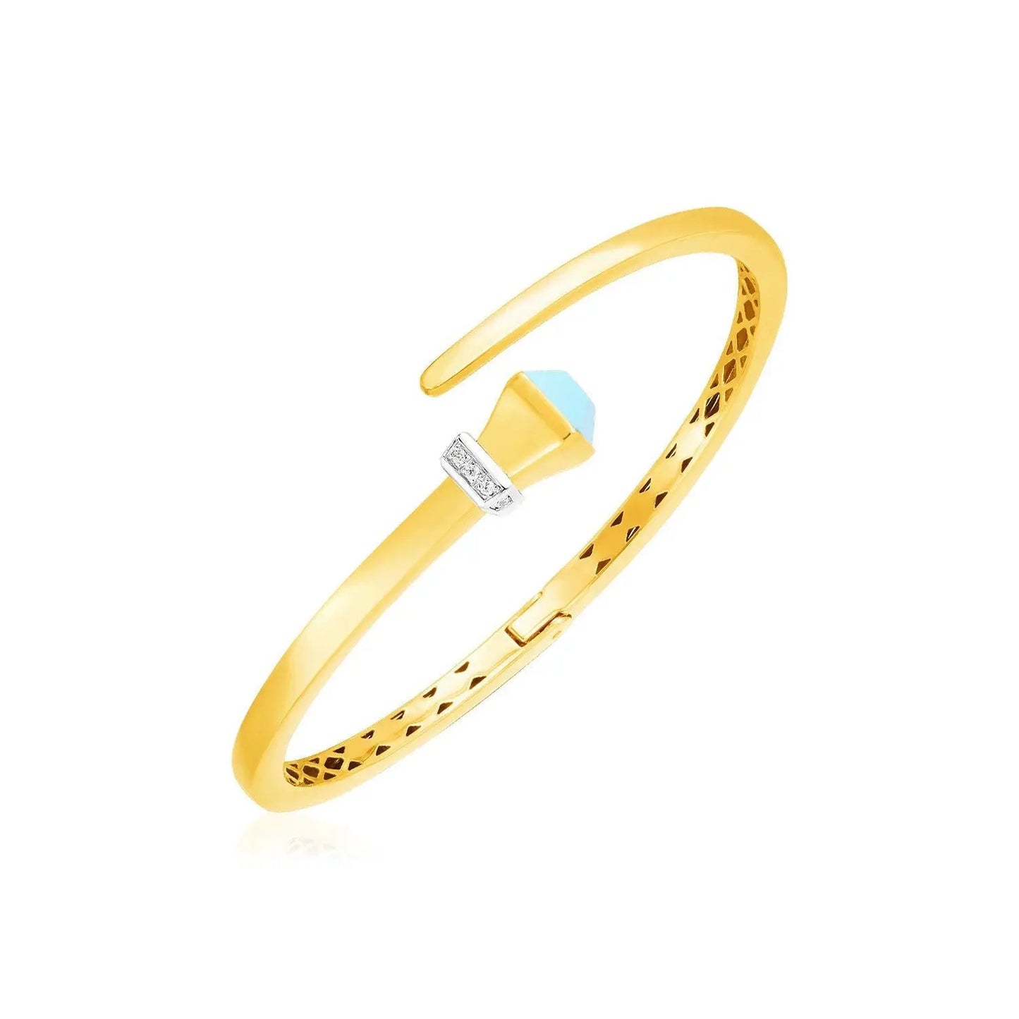 14k yellow gold bangle bracelet with turquoise accent and diamond detail on Tampa Home & Garden Store