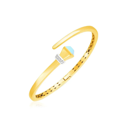 14k yellow gold bangle bracelet with turquoise accent and diamond detail on Tampa Home & Garden Store