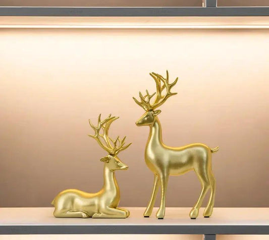 Golden deer ornament set: two gold-tone resin deer statues, VIP Digital Presence on Tampa Home & Garden Store