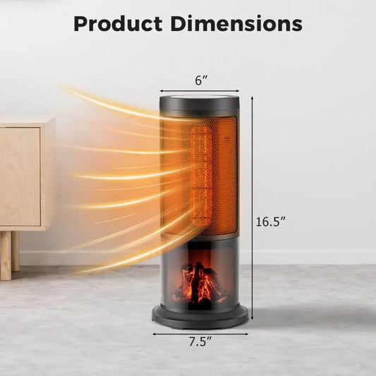 Portable 1500W DirectDeals space heater, black tower with orange glow and faux flame on Tampa Home & Garden Store