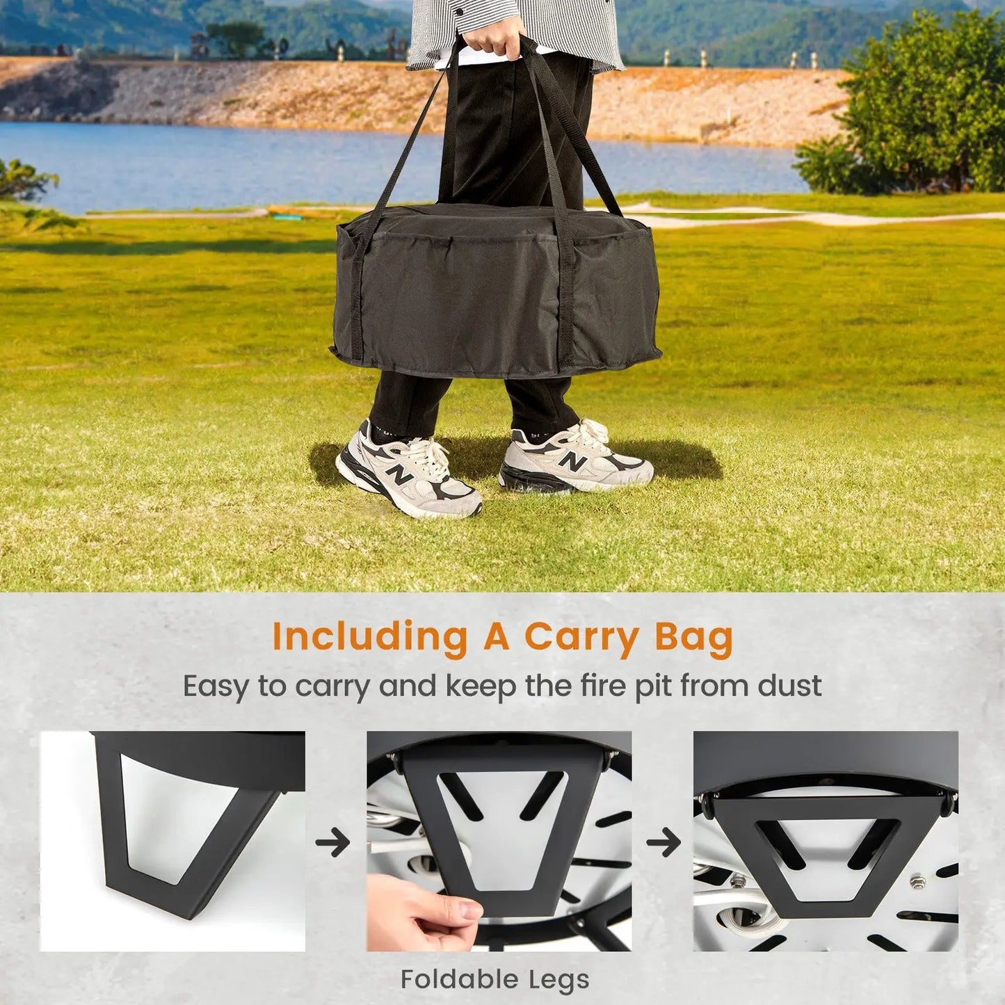 DirectDeals 17 Inch Portable Gas Fire Pit Folding Legs black carry bag on grass on Tampa Home & Garden Store