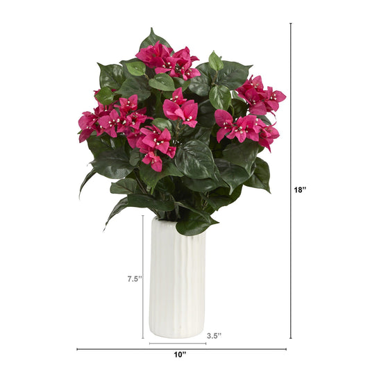 18” Bougainvillea Artificial Plant in White Planter - Tampa Home & Garden Store