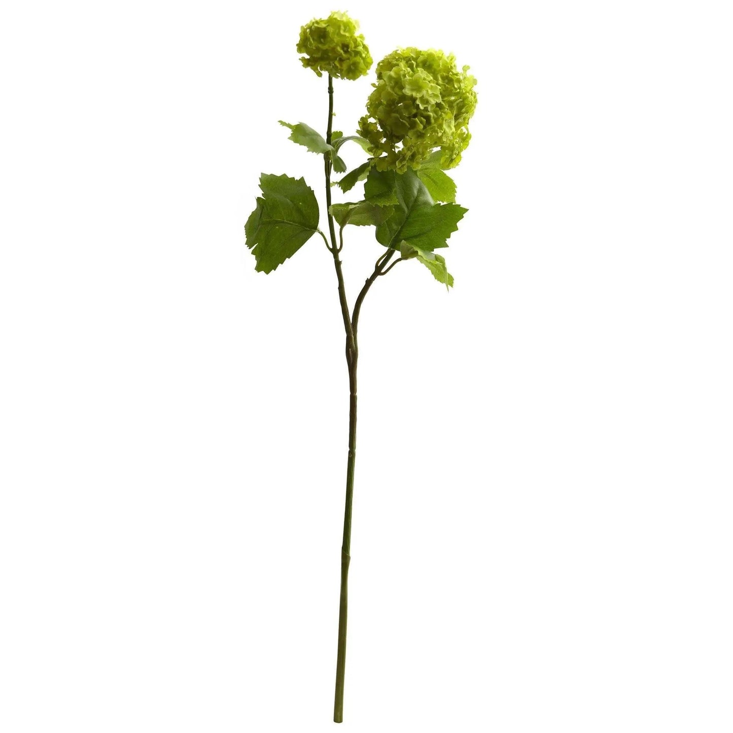 18 Inch Snowball Hydrangea artificial flowers set lime-green blooms and serrated leaves on Tampa Home & Garden Store