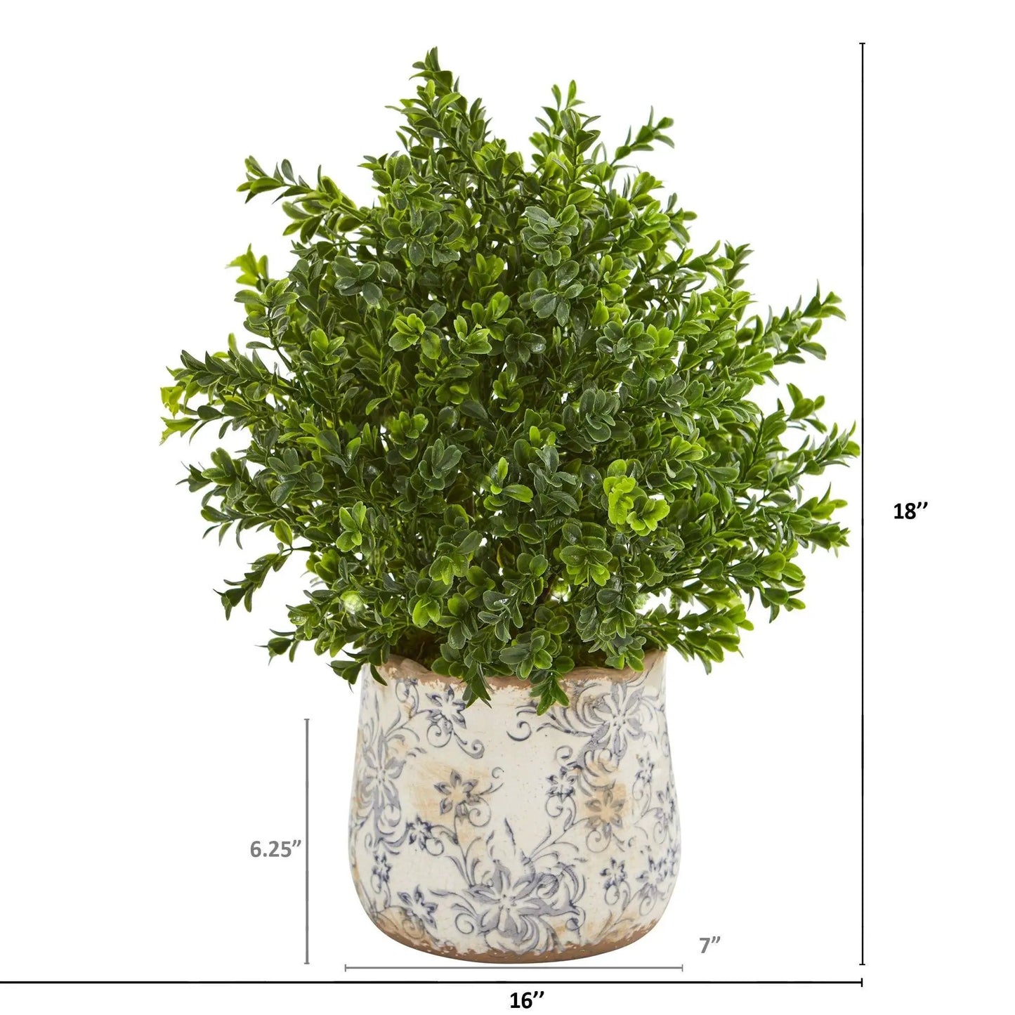 18 Inch Sweet Grass Artificial Plant in blue floral ceramic vase by Nearly Natural on Tampa Home & Garden Store