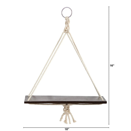 18” x 16” Hand Crafted Macrame Wall Hanging with Wooden Shelf - Tampa Home & Garden Store