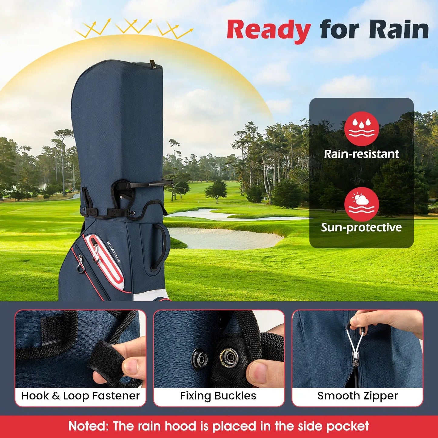 Lightweight golf cart bag with 14-Way dividers in dark blue by DirectDeals with rain hood on Tampa Home & Garden Store