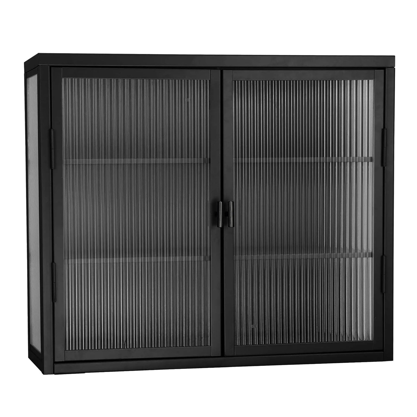 Retro Haze Glass Door Cabinet with Shelves, black ribbed glass doors and metal frame on Tampa Home & Garden Store