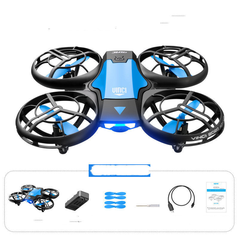 V8 2.4G 4CH Mini RC Drone blue quadcopter with prop guards, VINCI branding, gesture sensing on Tampa Home & Garden Store