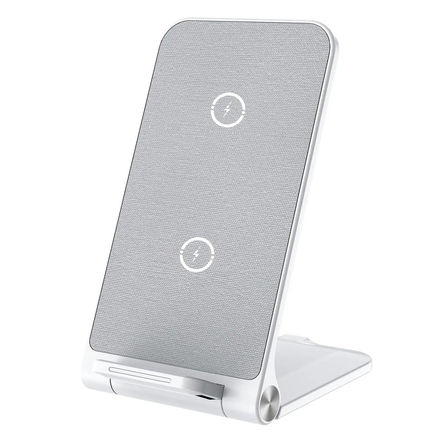 C Foldable wireless charger folding stand FLIPSTYLEZLLC with white base and gray fabric pad on Tampa Home & Garden Store