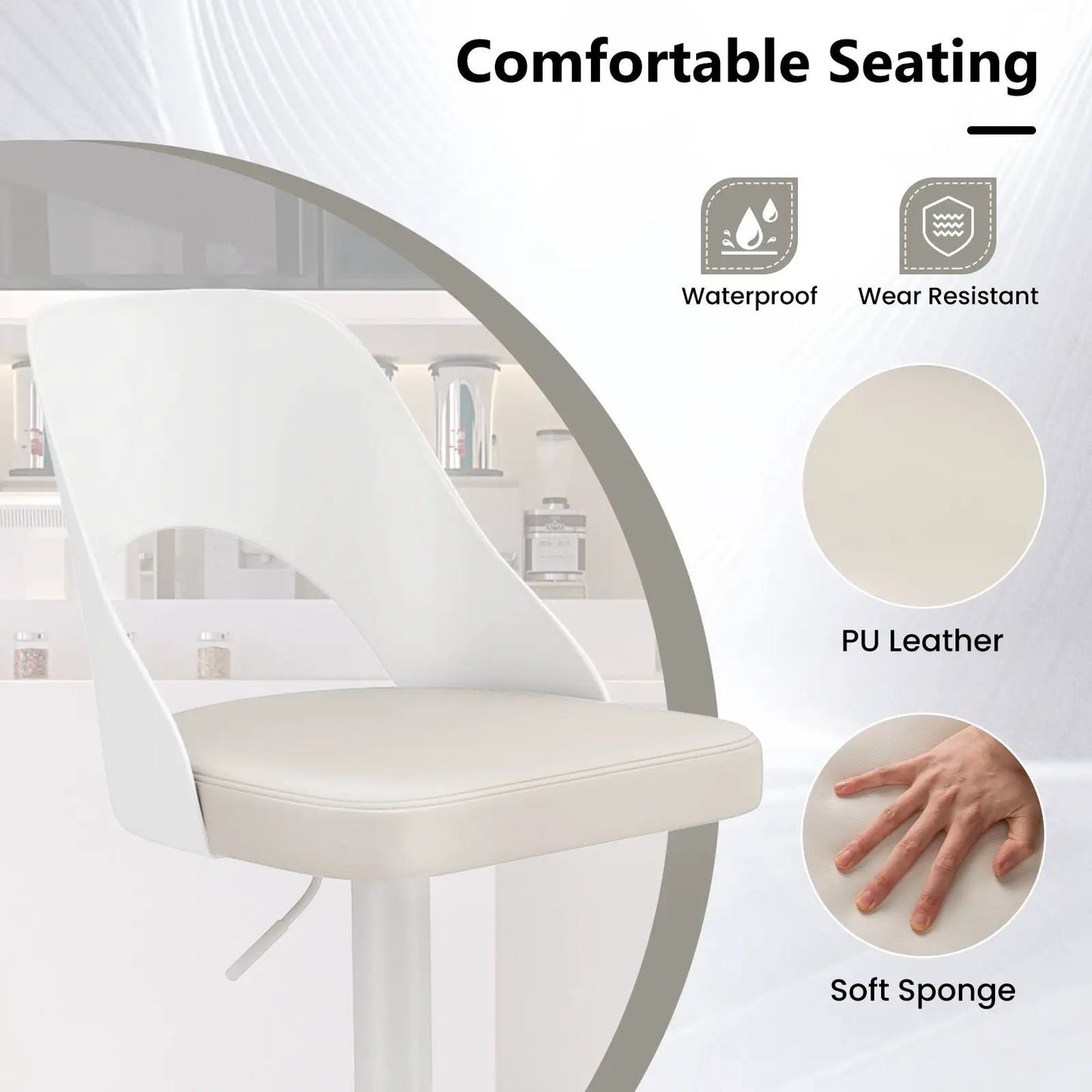 DirectDeals adjustable bar stools pair with beige PU leather seat and footrest on Tampa Home & Garden Store