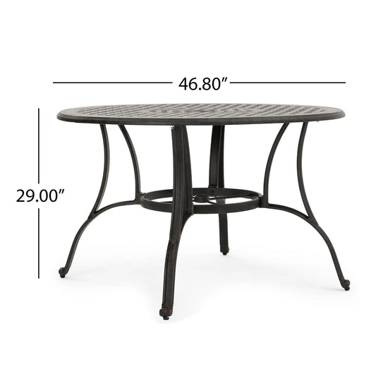 Outdoor cast aluminum round table bronze with lattice top and curved legs, 46.8 in diameter on Tampa Home & Garden Store