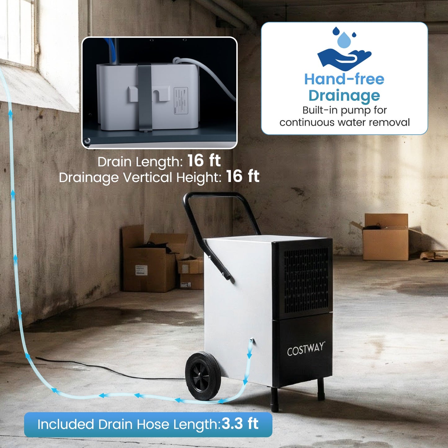 189 Pints Commercial Dehumidifier with Pump white wheel-equipped Costway on Tampa Home & Garden Store