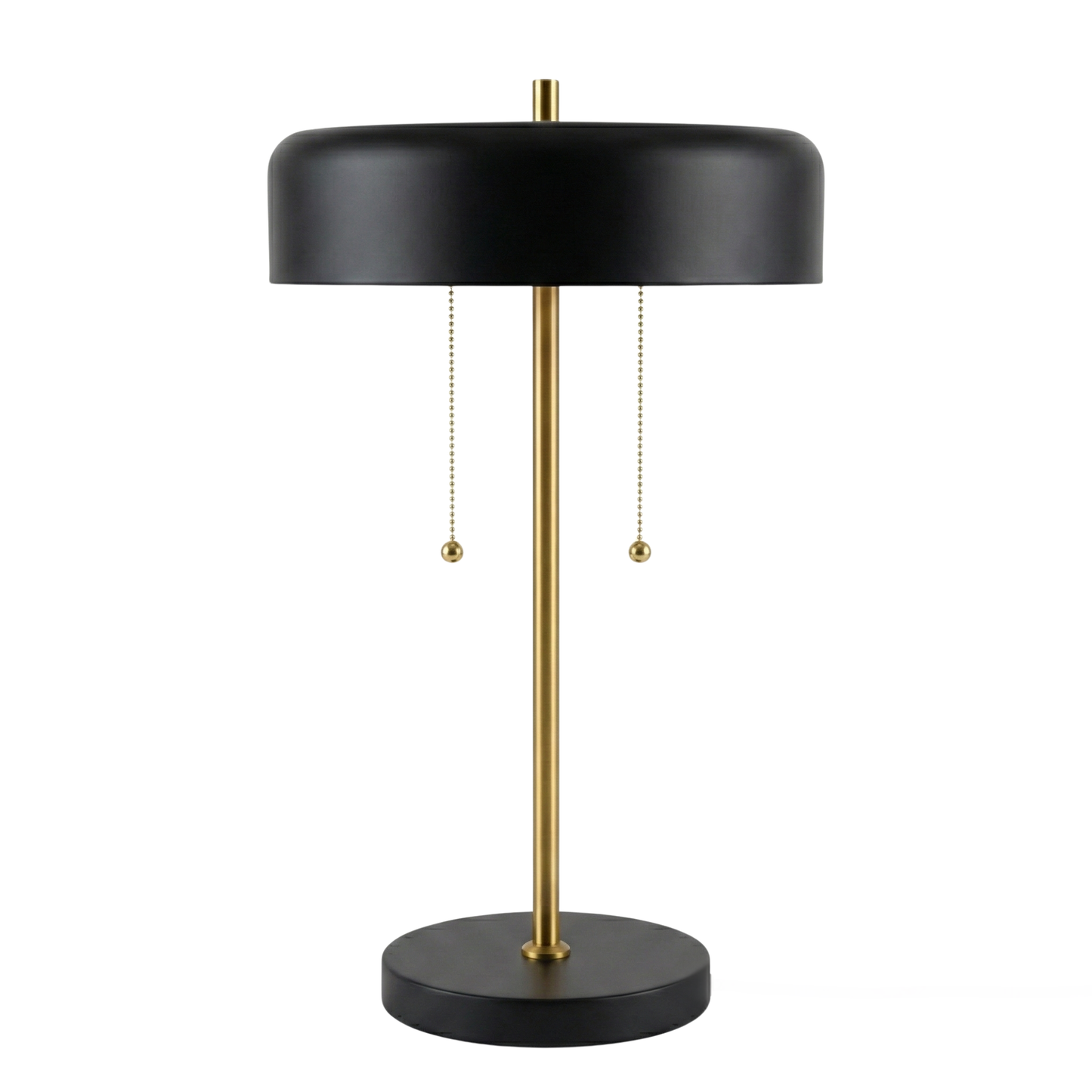 Obni Nordic desk bedside lamp with black shade and gold stem, dual pull chains on Tampa Home & Garden Store