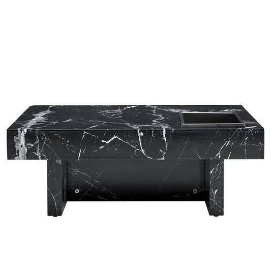 Modern MDF coffee table with black marble pattern and inset square tray on Tampa Home & Garden Store