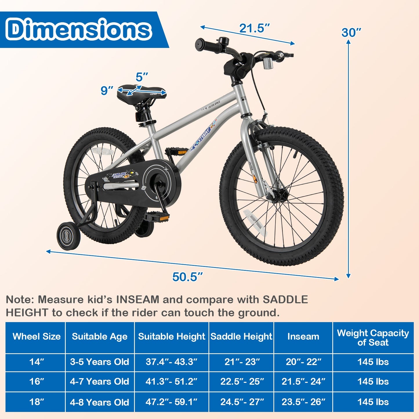14-Inch Kids Bike Bicycle for Boys Girls 3-5 with High Carbon Steel Frame