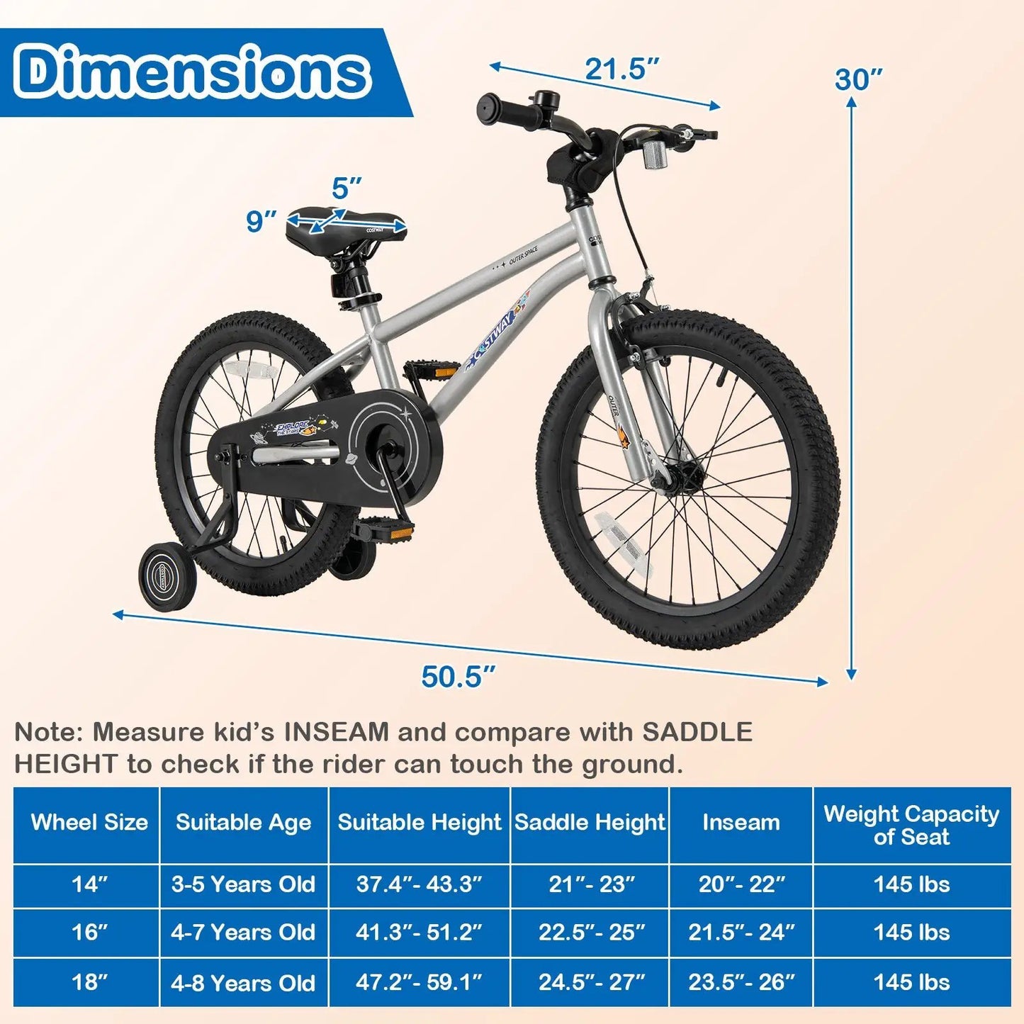 14-Inch Kids Bike Bicycle for Boys Girls 3-5 with High Carbon Steel Frame - Tampa Home & Garden Store