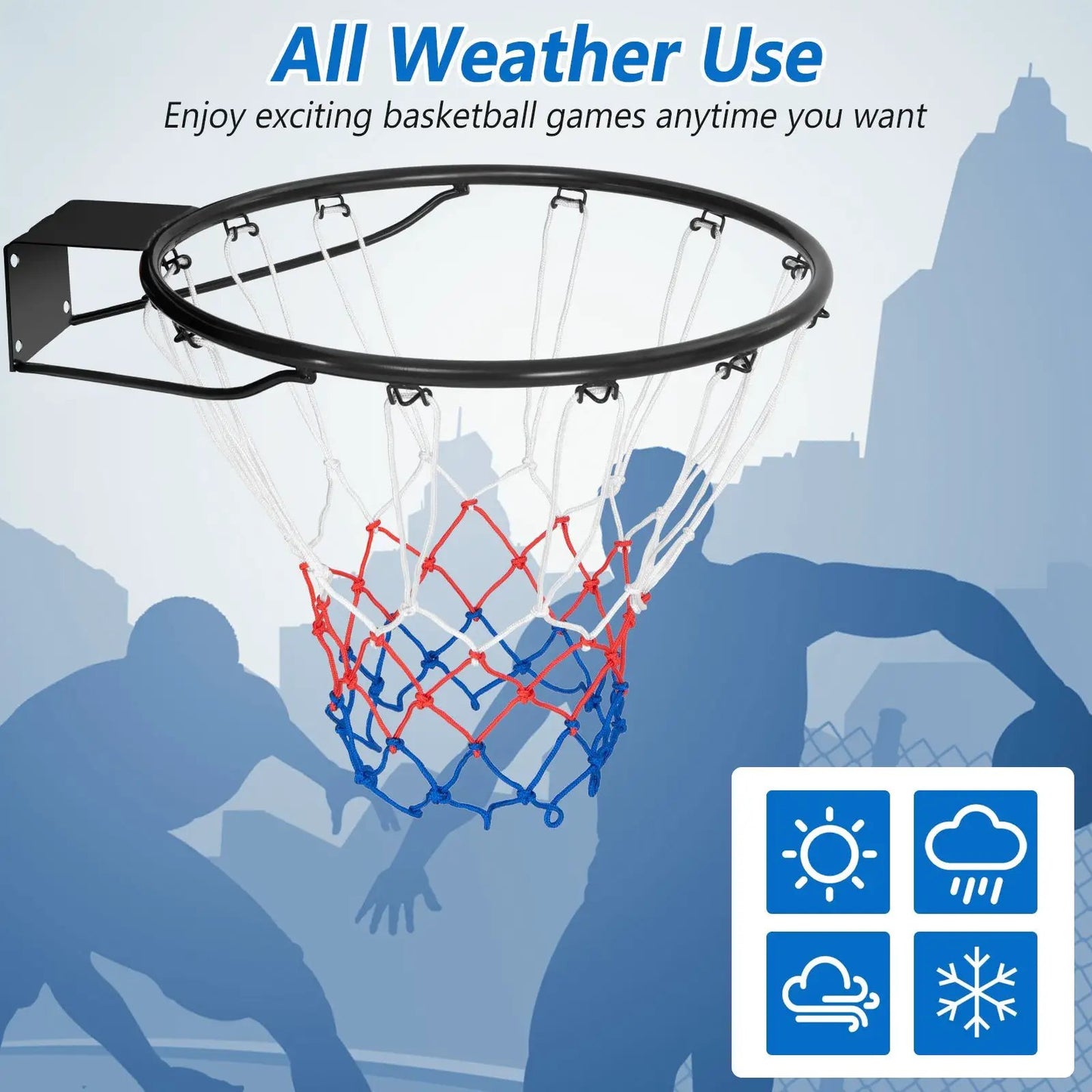 18 inch basketball rim with all-weather net and mounting hardware in black on Tampa Home & Garden Store