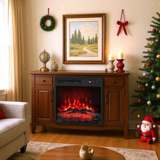 18-inch electric fireplace insert in a wooden mantel with glowing embers on Tampa Home & Garden Store
