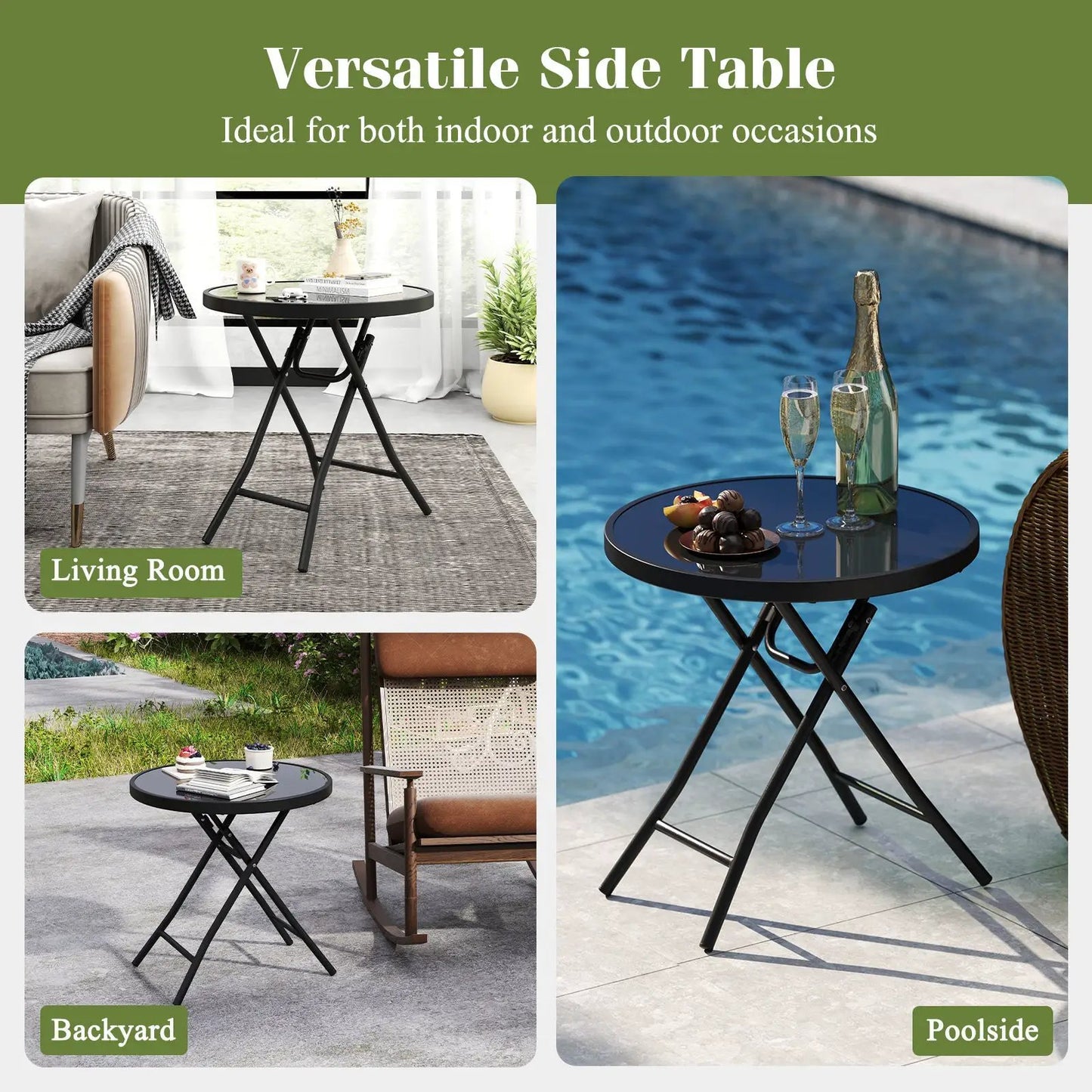 18-inch folding round side table by DirectDeals with black metal frame for indoor/outdoor use on Tampa Home & Garden Store