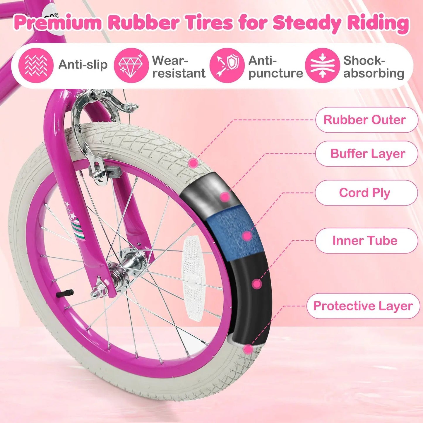 Kids Bike 12-18 Inch with Training Wheels Pink